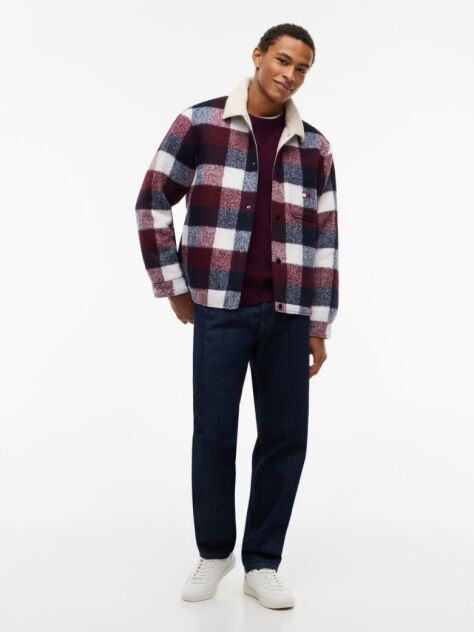 Blue Teddy Lined Brushed Flannel Oversized Shacket  Men