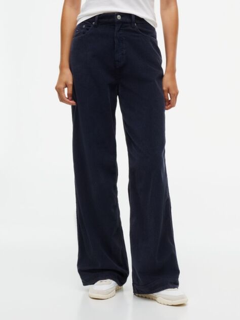 Blue Corduroy High Rise Straight Trousers  Women