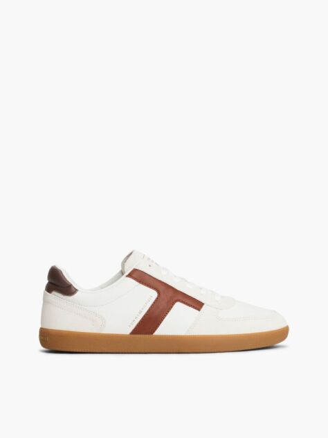 Beige Leather Mixed Texture Trainers  Men