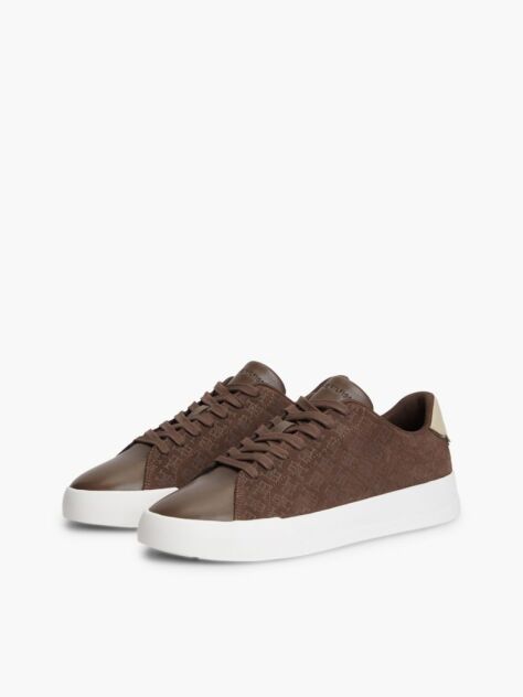Brown TH Monogram Suede Court Trainers  Men