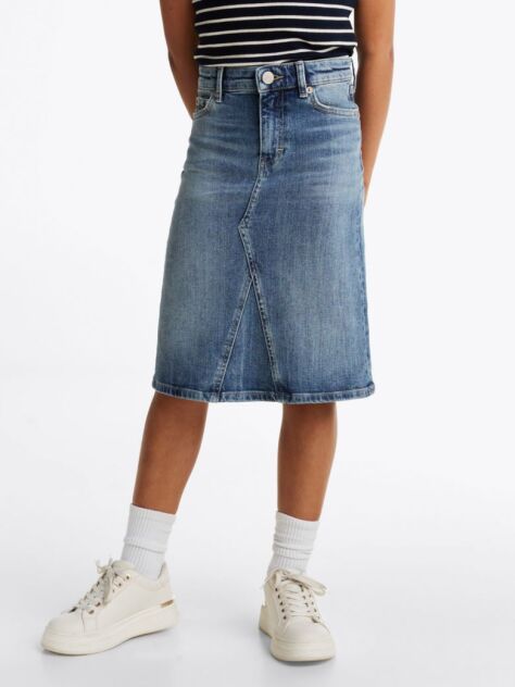 Blue Vintage Wash Denim Midi Skirt  Girls