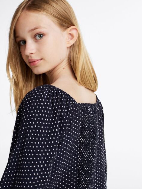 Blue Star Print Shirred Back Blouse  Girls