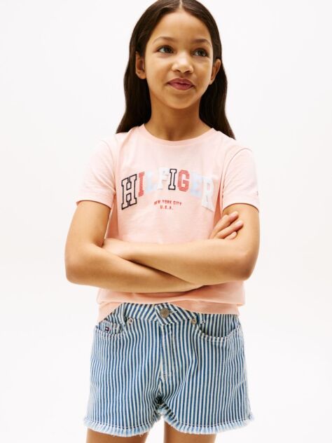 Pink Varsity Crew Neck T-Shirt  Girls