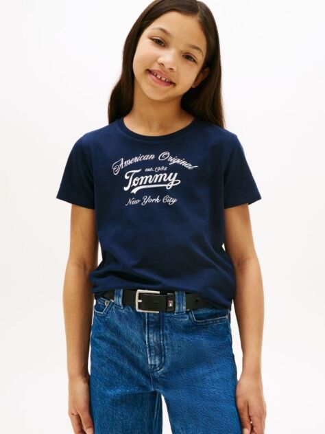 Blue Metallic Logo Slim T-Shirt  Girls