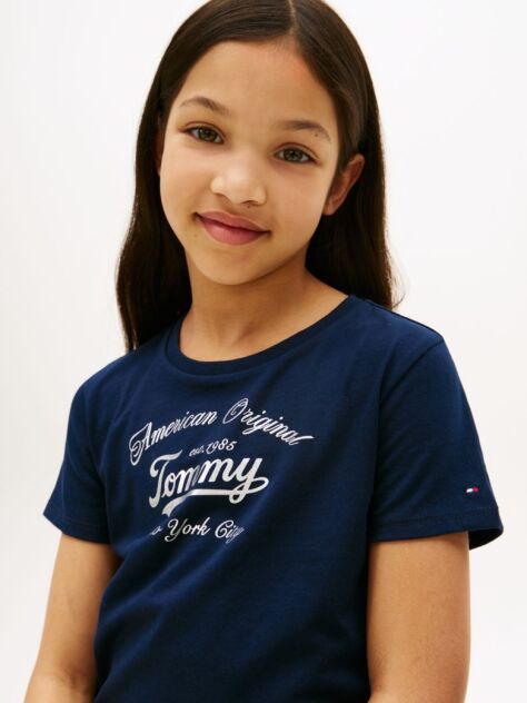 Blue Metallic Logo Slim T-Shirt  Girls