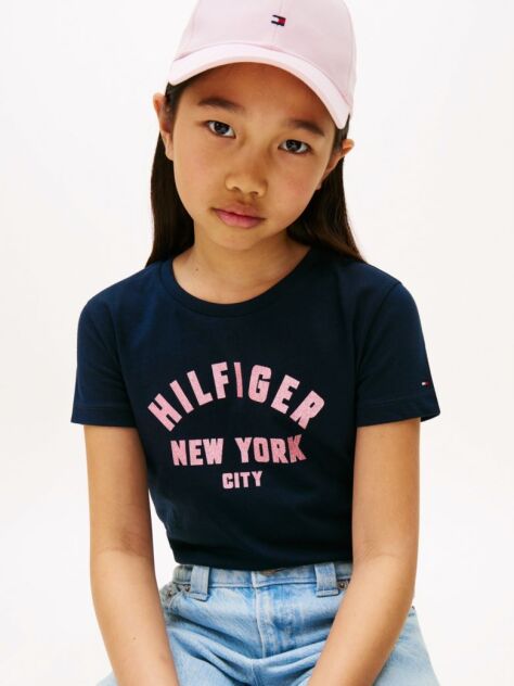 Blue Glitter Curve NYC Logo T-Shirt  Girls