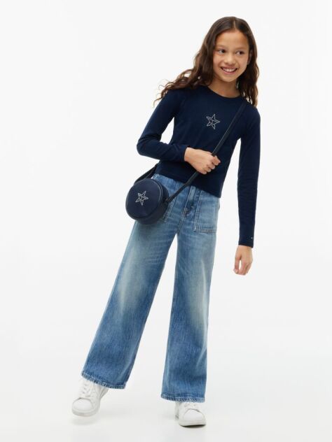 Blue Diamanté Star Flag Extra Slim Long Sleeve T-Shirt  Girls