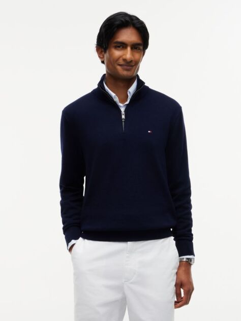 Blue Zip-Neck Jumper  Men