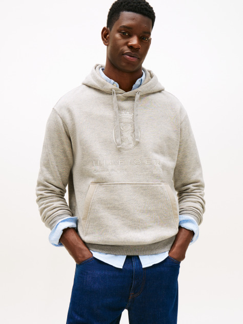 Grey Varsity Crest Relaxed Fleece Hoody  Men