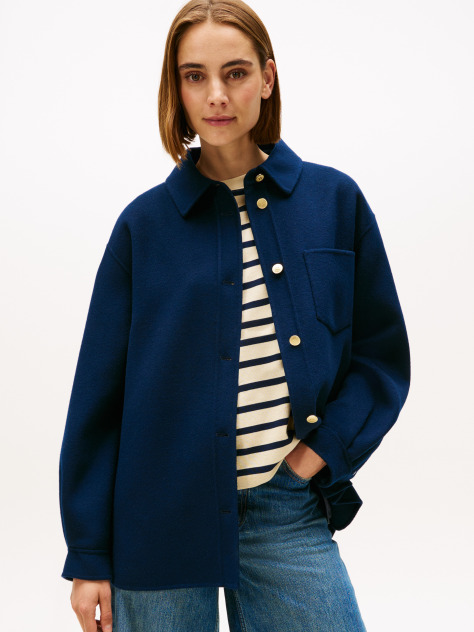 Blue Wool Blend Pocket Regular Shacket  Women