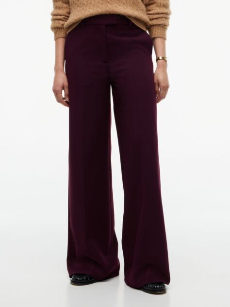 Red Straight Wide Leg Tuxedo Trousers  Women
