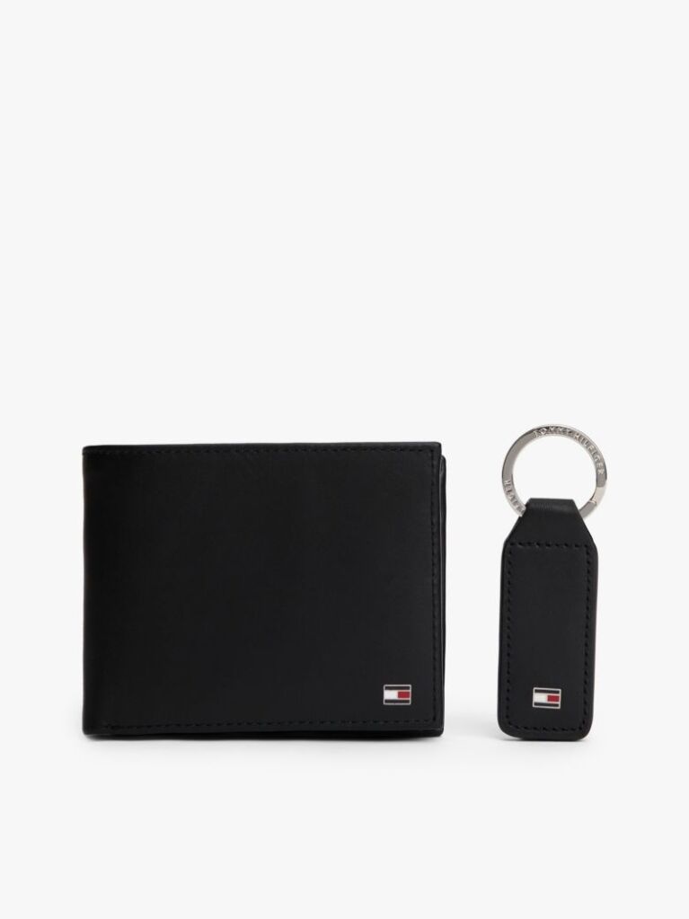 Black Leather Wallet and Key Fob Gift Set  Men