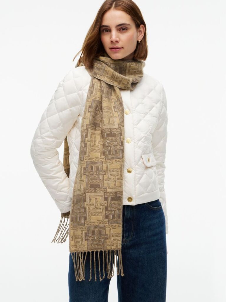 Beige TH Monogram Pure Wool Scarf  Women
