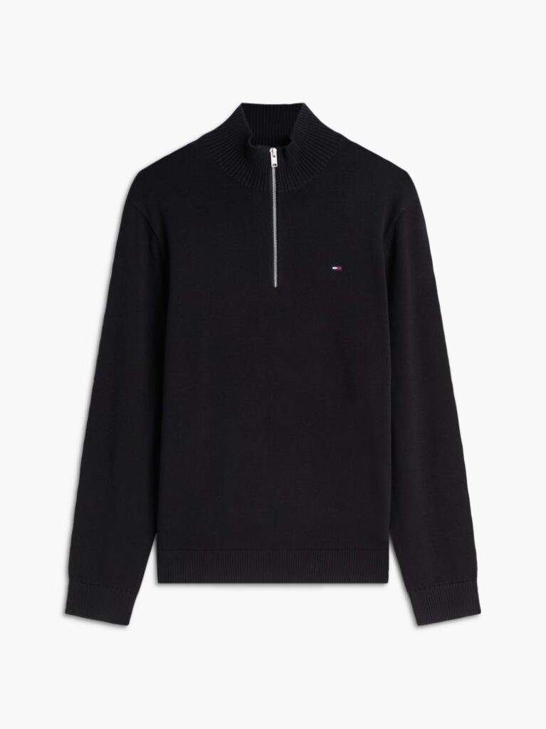 Black Tommy Flag Lightweight Slim Quarter-Zip Jumper  Men