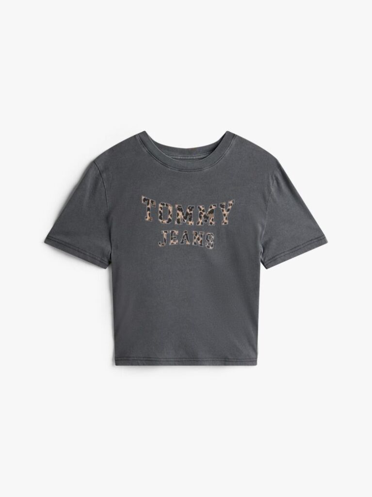 Black Boxy Leopard Varsity Tee  Women