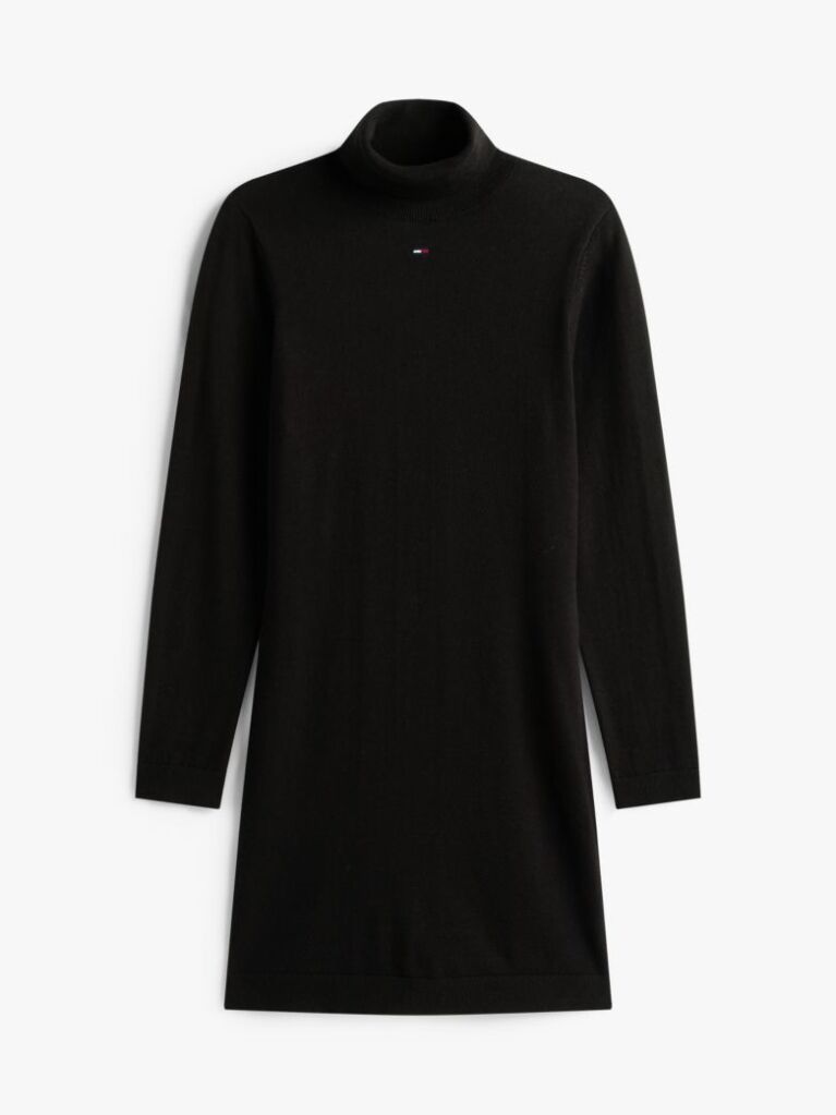 Black Slim Midi Turtleneck Jumper Dress  Women