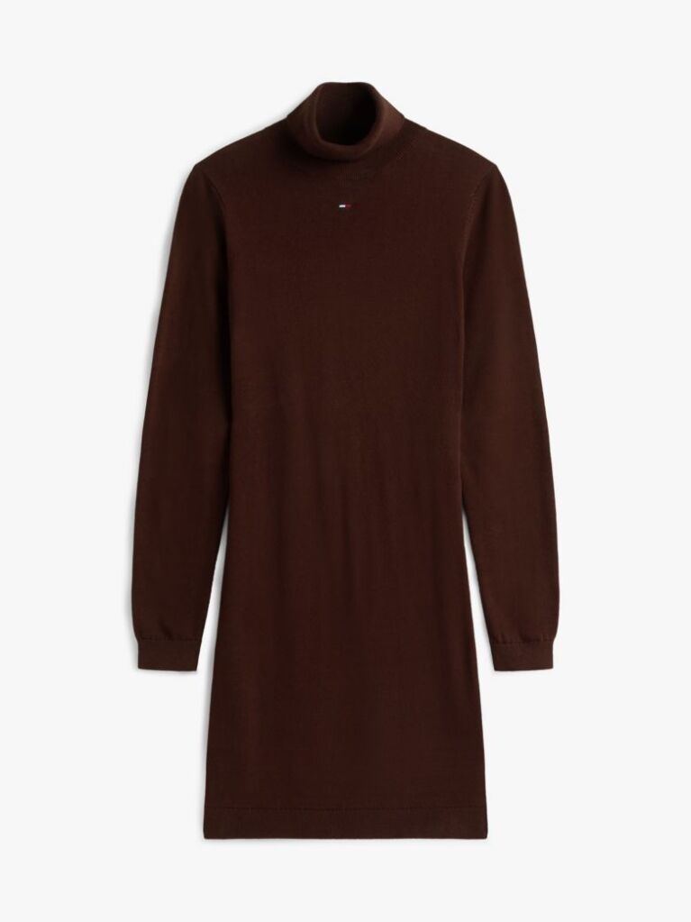 Brown Slim Midi Turtleneck Jumper Dress  Women