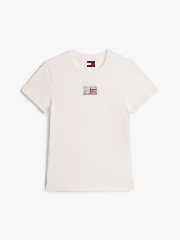 White Diamanté Flag Crew Neck T-Shirt  Women