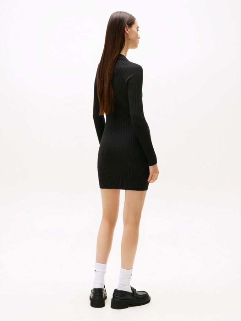 Black Tommy Badge Slim Midi Jumper Dress  Women