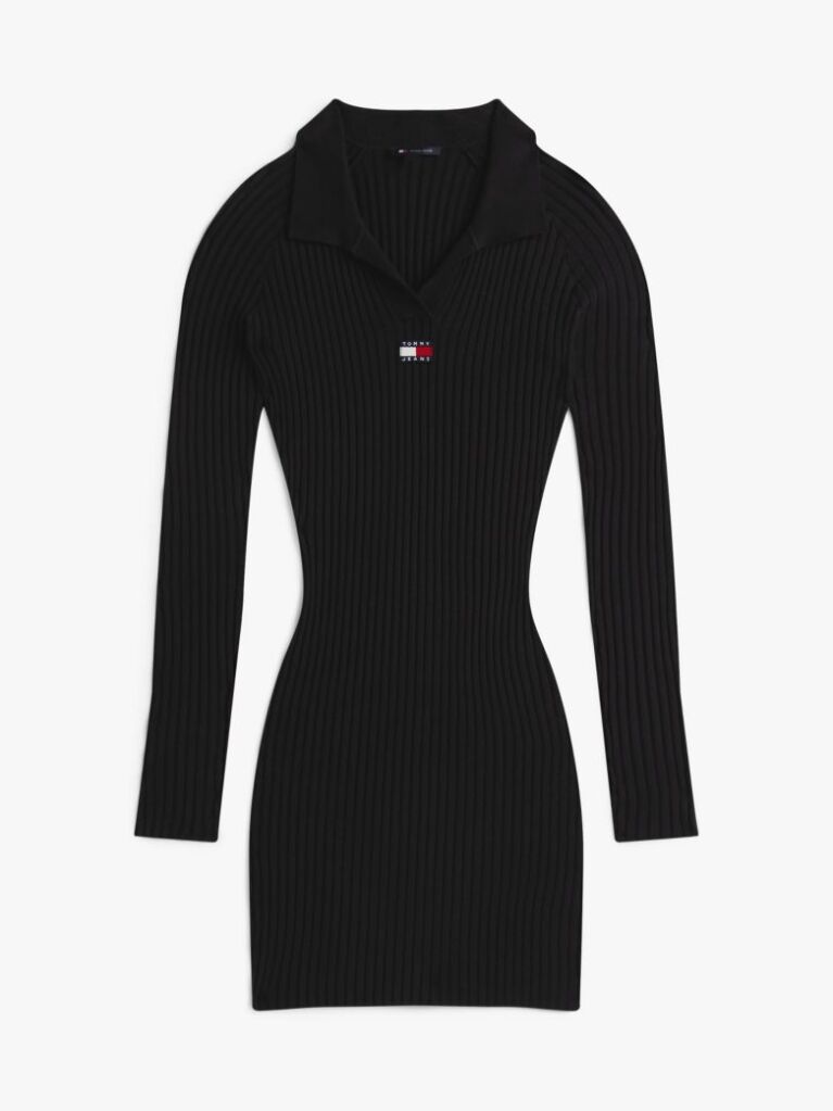 Black Tommy Badge Slim Midi Jumper Dress  Women