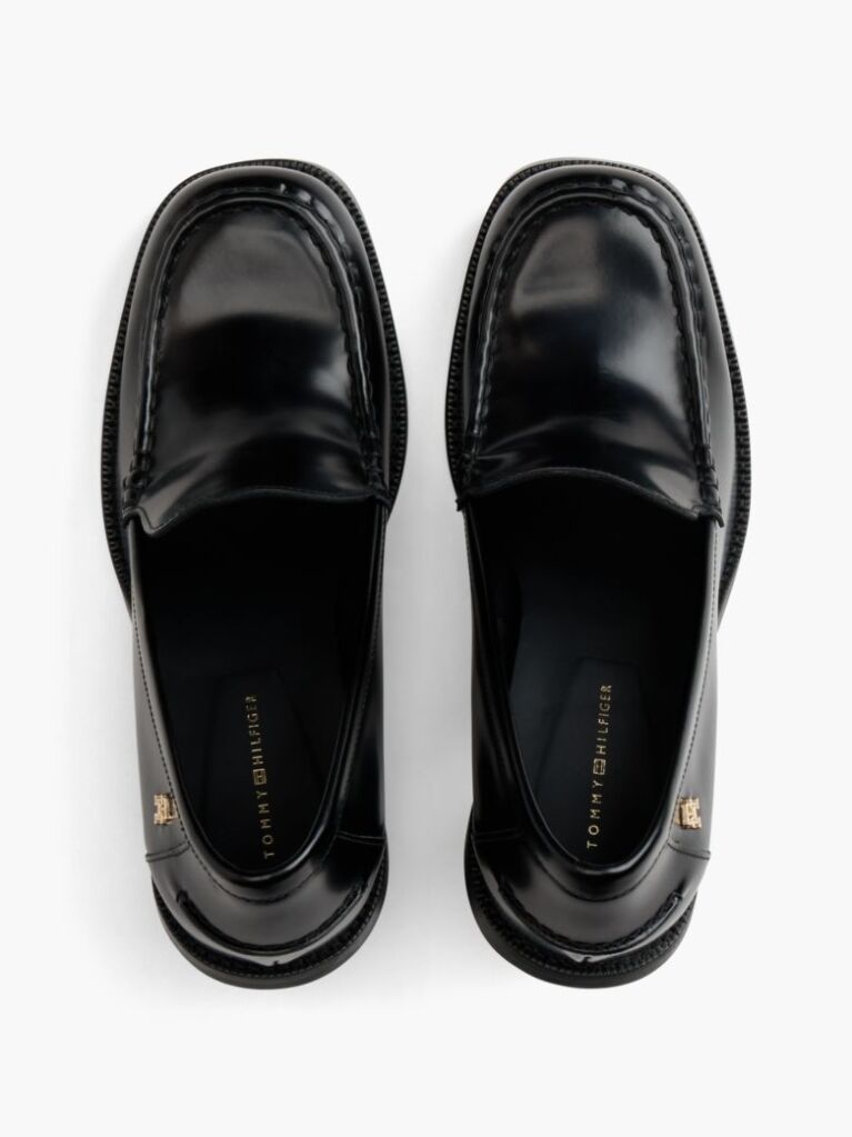 Black Block Heel Leather Loafers  Women