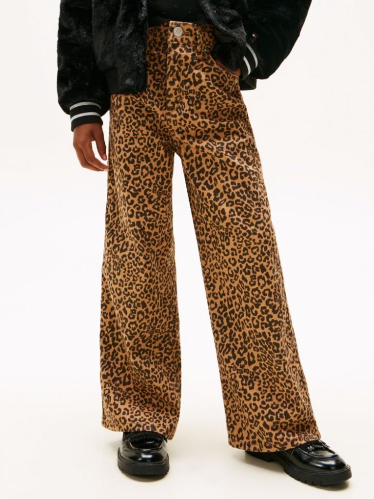 Multi Mabel Leopard Print High Rise Wide Leg Jeans  Girls