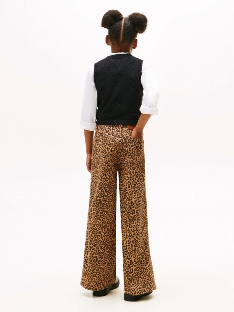 Multi Mabel Leopard Print High Rise Wide Leg Jeans  Girls
