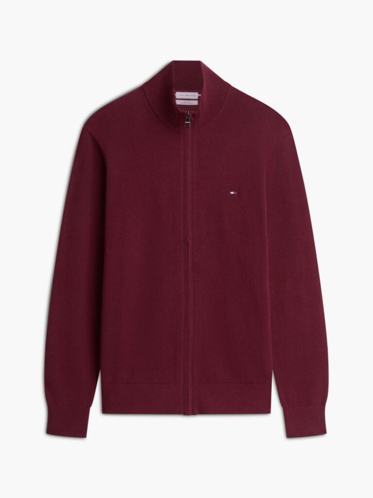 Red Cotton Cashmere Zip-Thru Cardigan  Men