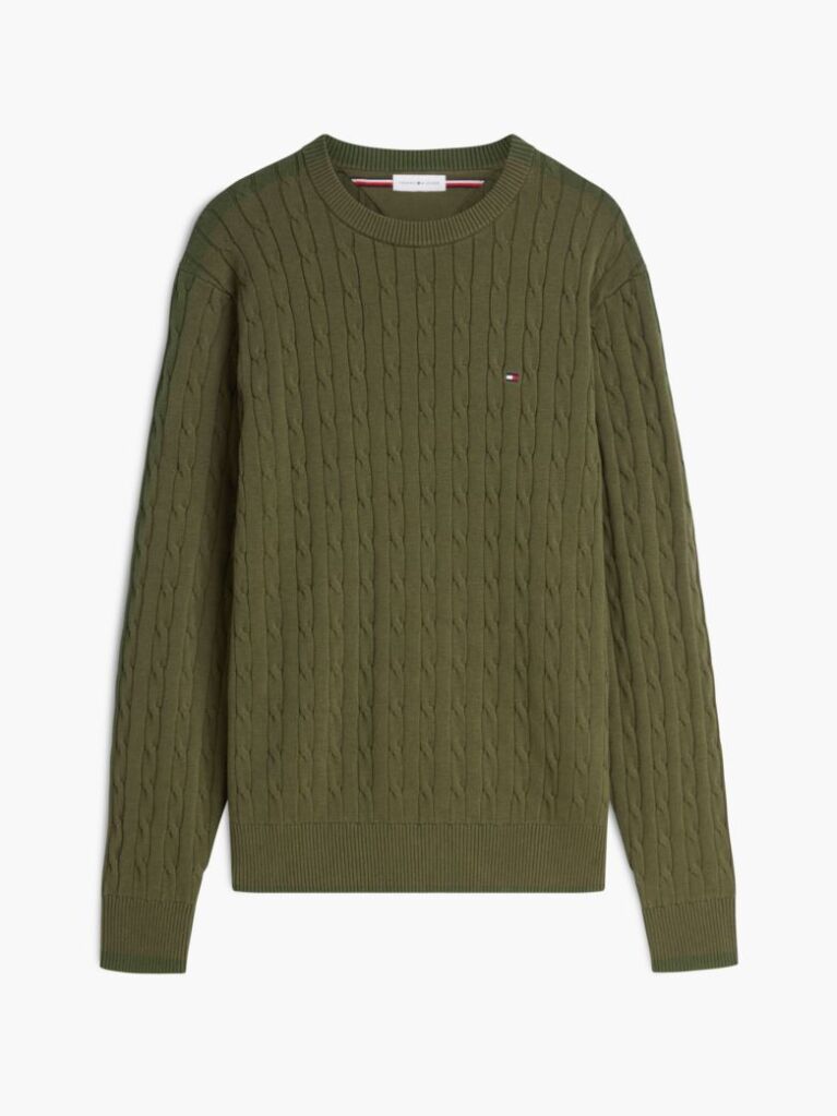 Green Cable Knit Crew Neck Jumper  Men