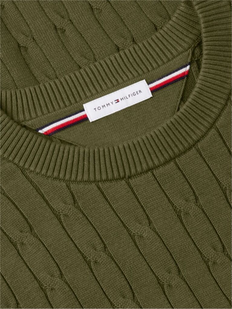 Green Cable Knit Crew Neck Jumper  Men