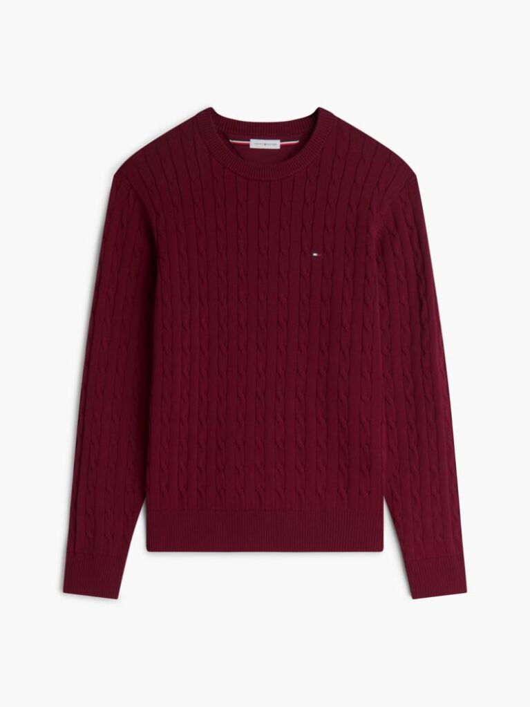 Red Cable Knit Crew Neck Jumper  Men