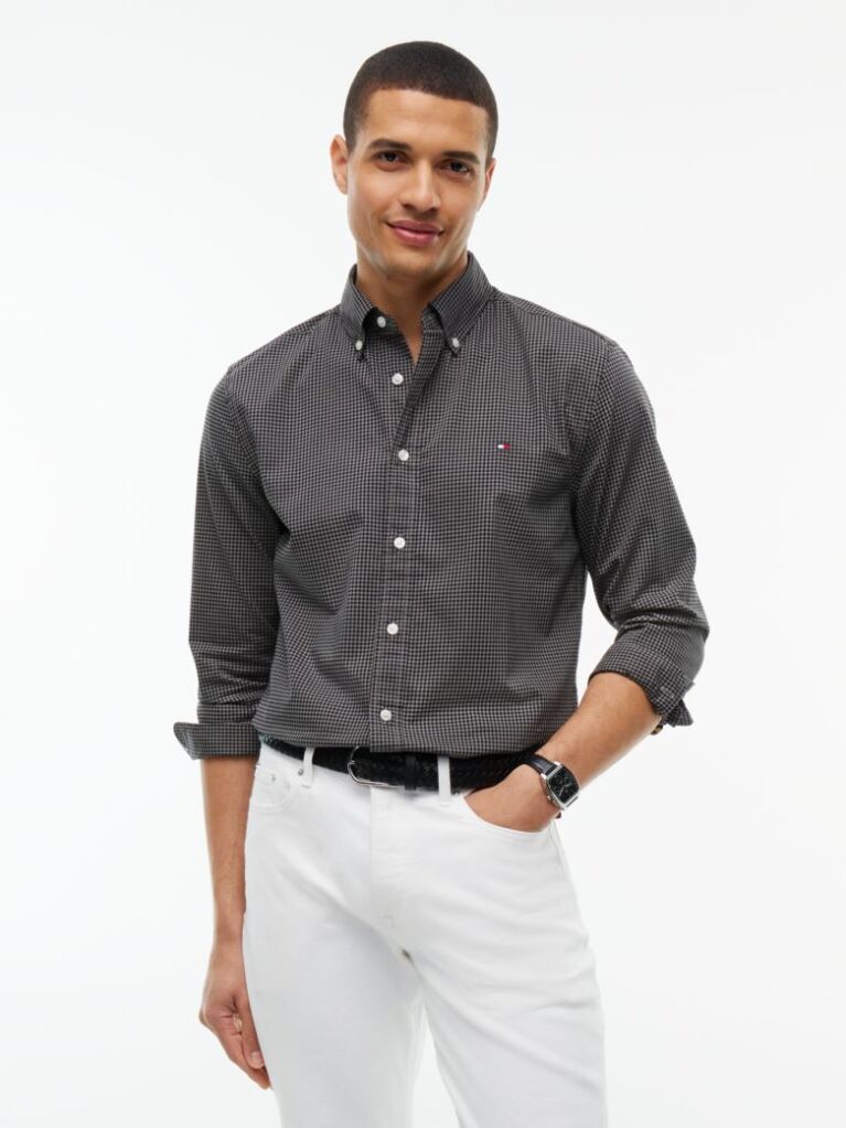 Grey Regular Fit Flex Gingham Shirt  Men