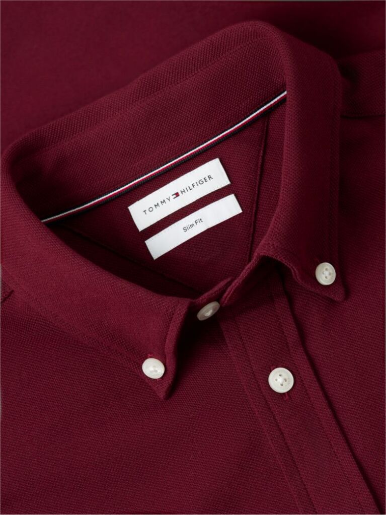 Red Slim Fit Knit Pique Shirt  Men
