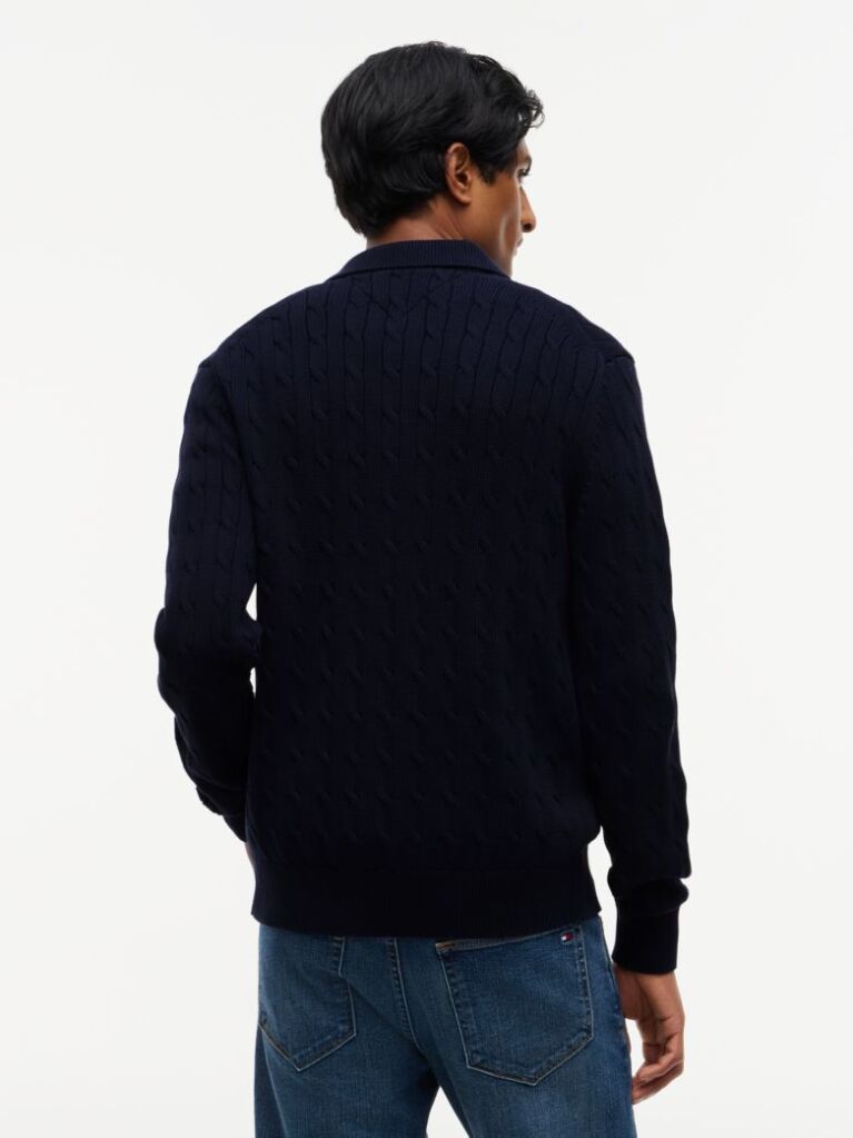 Blue Cable Knit Collared Cardigan  Men