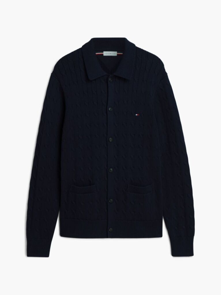 Blue Cable Knit Collared Cardigan  Men
