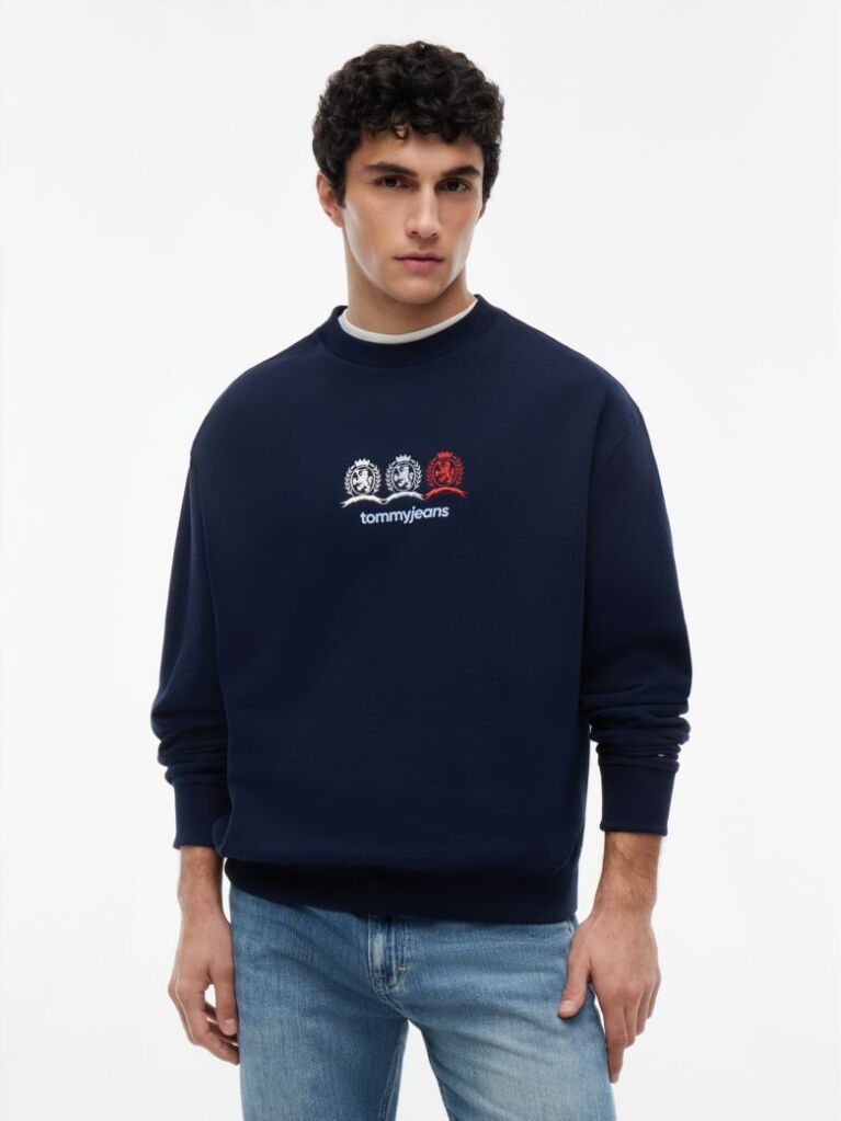Blue Repeat Crest Logo Relaxed Sweatshirt  Men