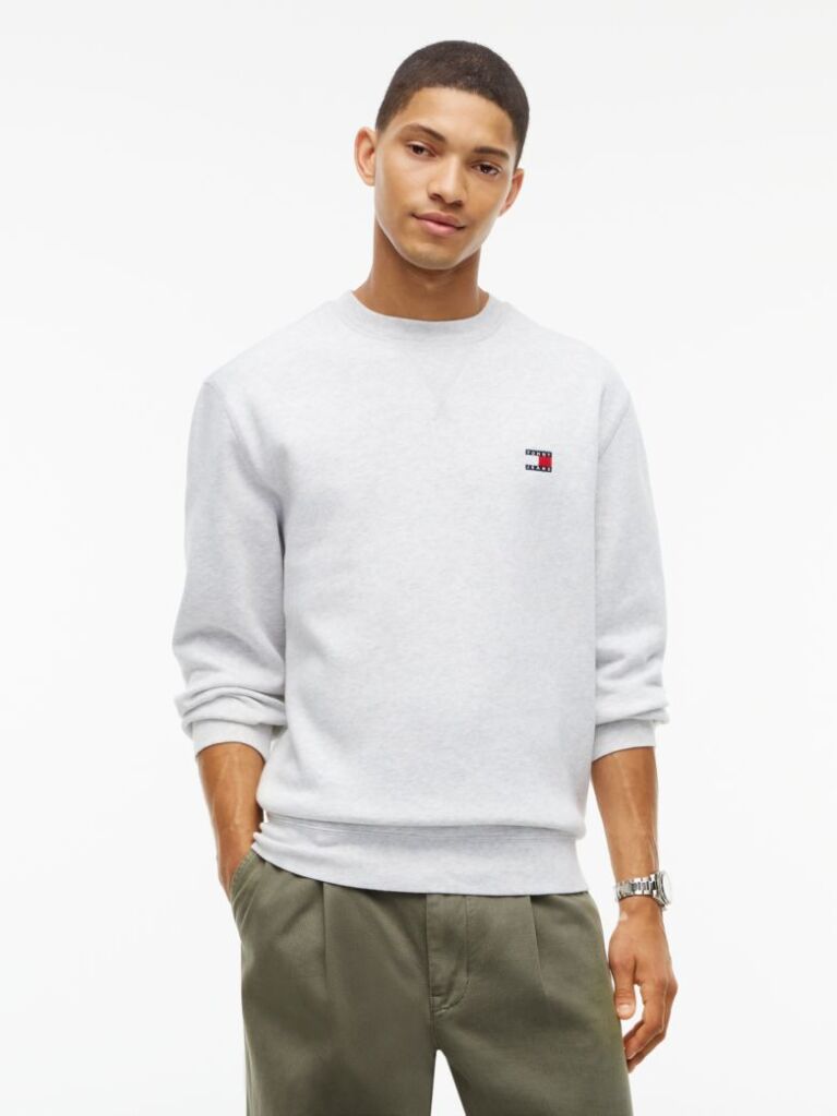 Grey Badge Fleece Crew Neck Sweatshirt  Men