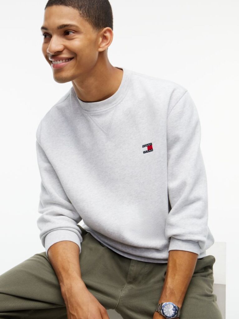 Grey Badge Fleece Crew Neck Sweatshirt  Men