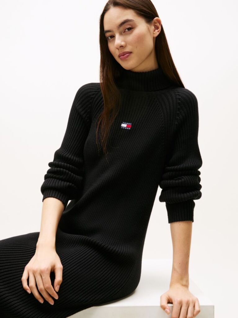 Black Tommy Badge Maxi Jumper Dress  Women