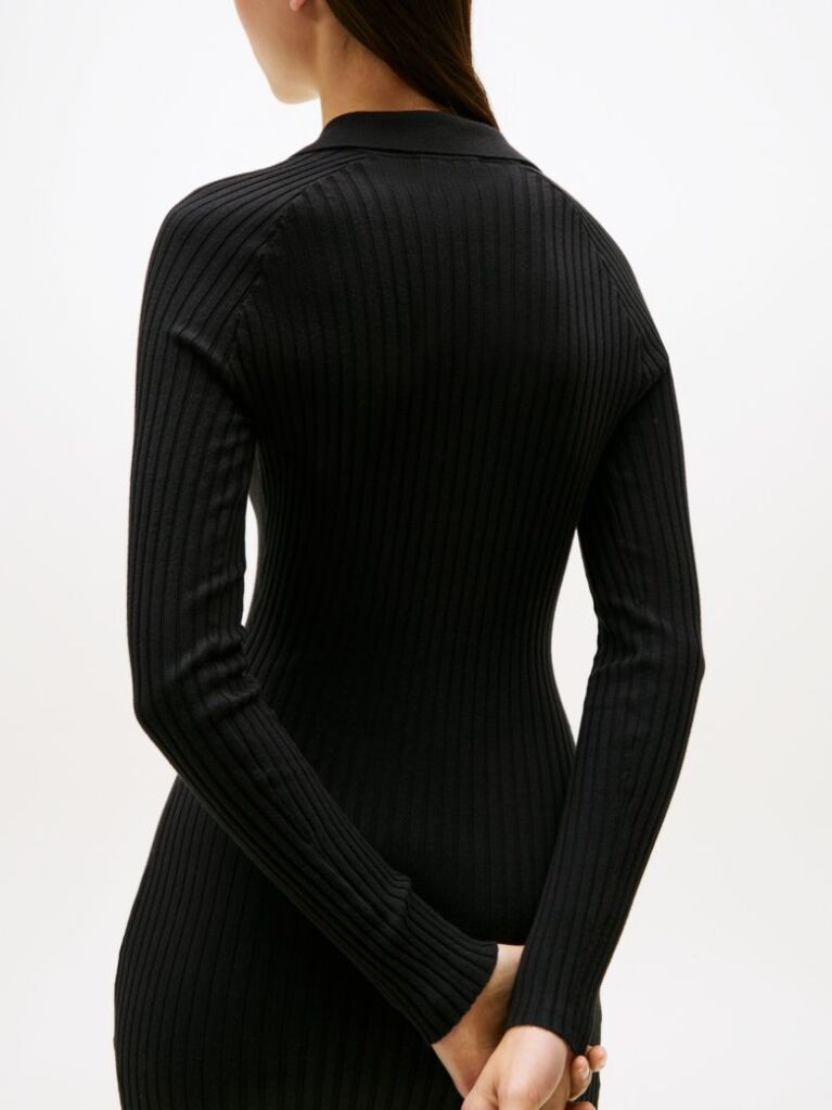 Black Tommy Badge Slim Midi Jumper Dress  Women