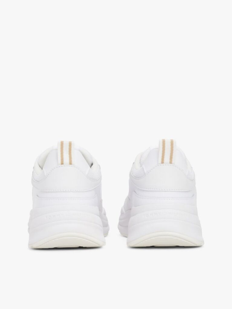 White Leather Mixed Texture Chunky Trainers  Women