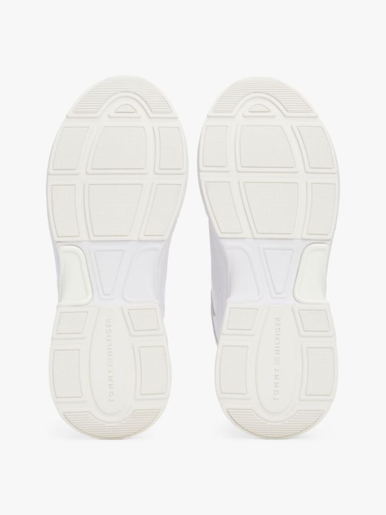 White Leather Mixed Texture Chunky Trainers  Women