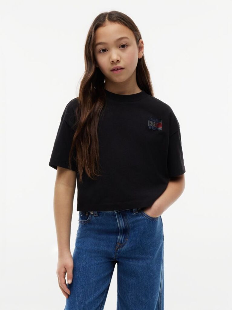 Black Rhinestone Jersey T-Shirt  Girls