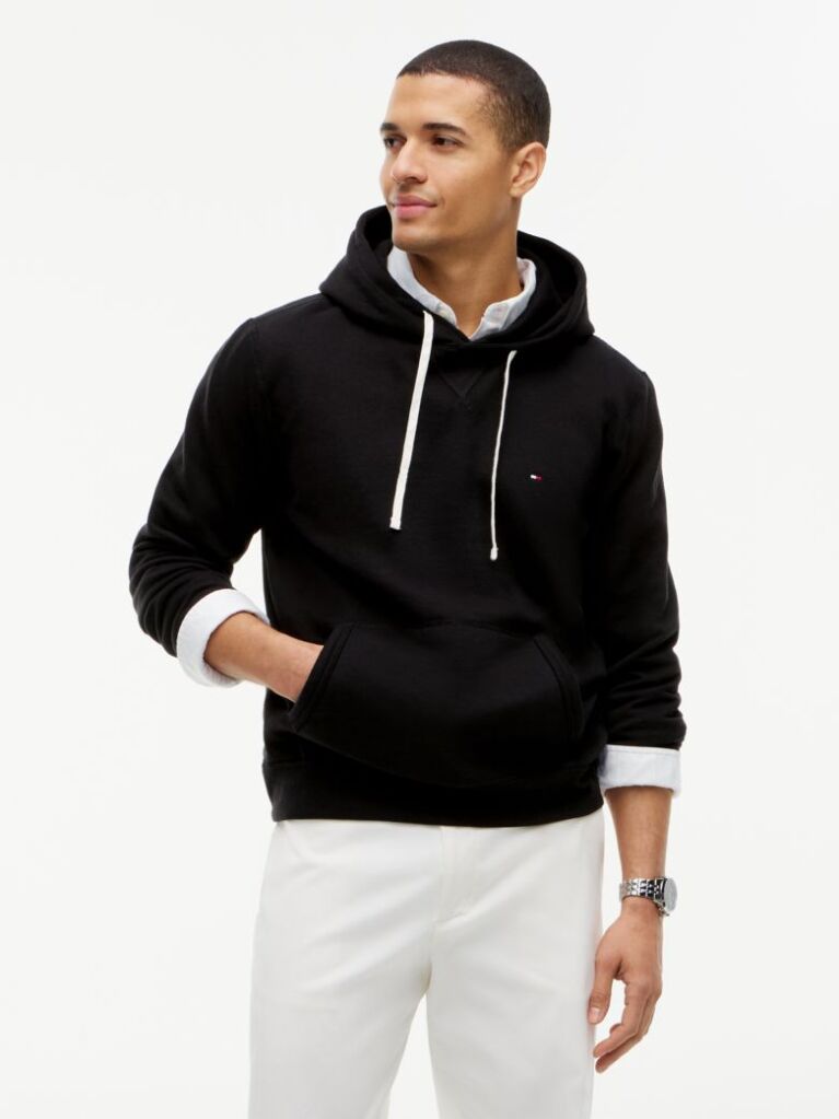 Black Drawstring Fleece Hoody  Men