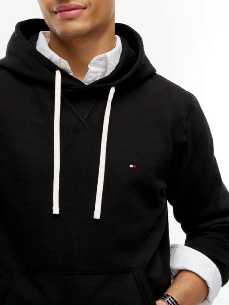 Black Drawstring Fleece Hoody  Men