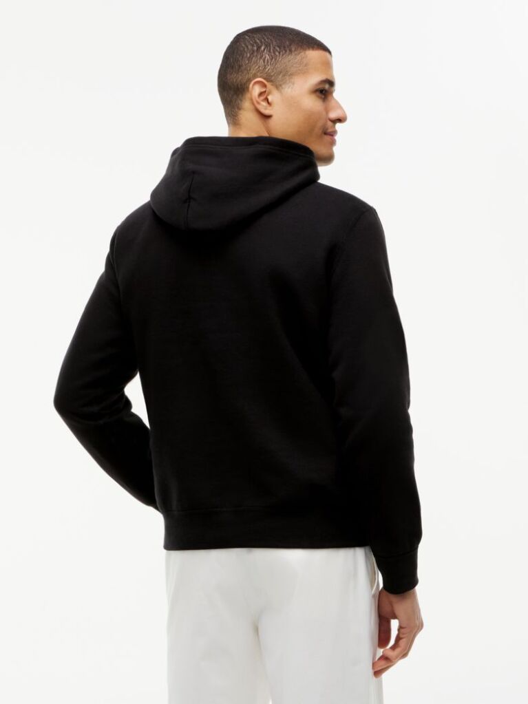 Black Drawstring Fleece Hoody  Men