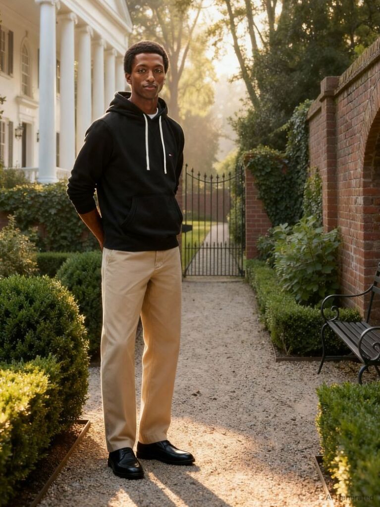 Black Drawstring Fleece Hoody  Men