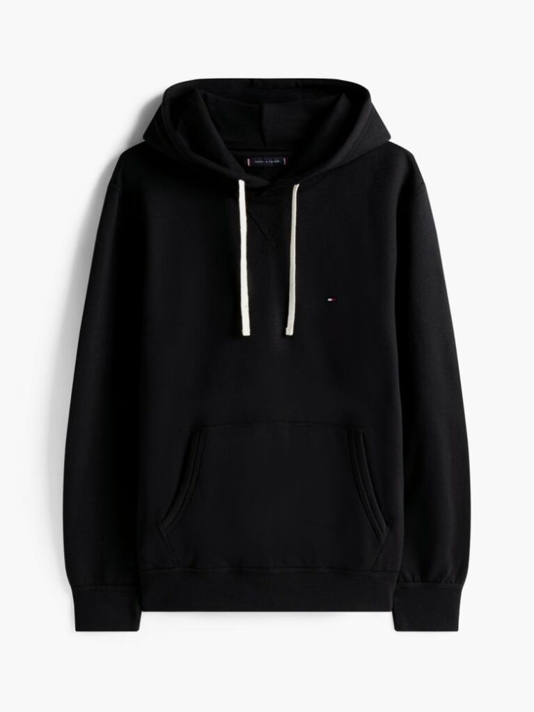 Black Drawstring Fleece Hoody  Men