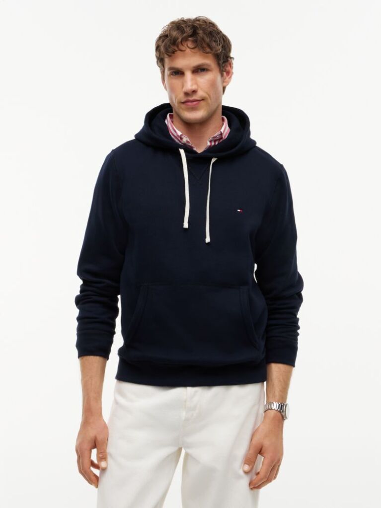 Blue Drawstring Fleece Hoody  Men