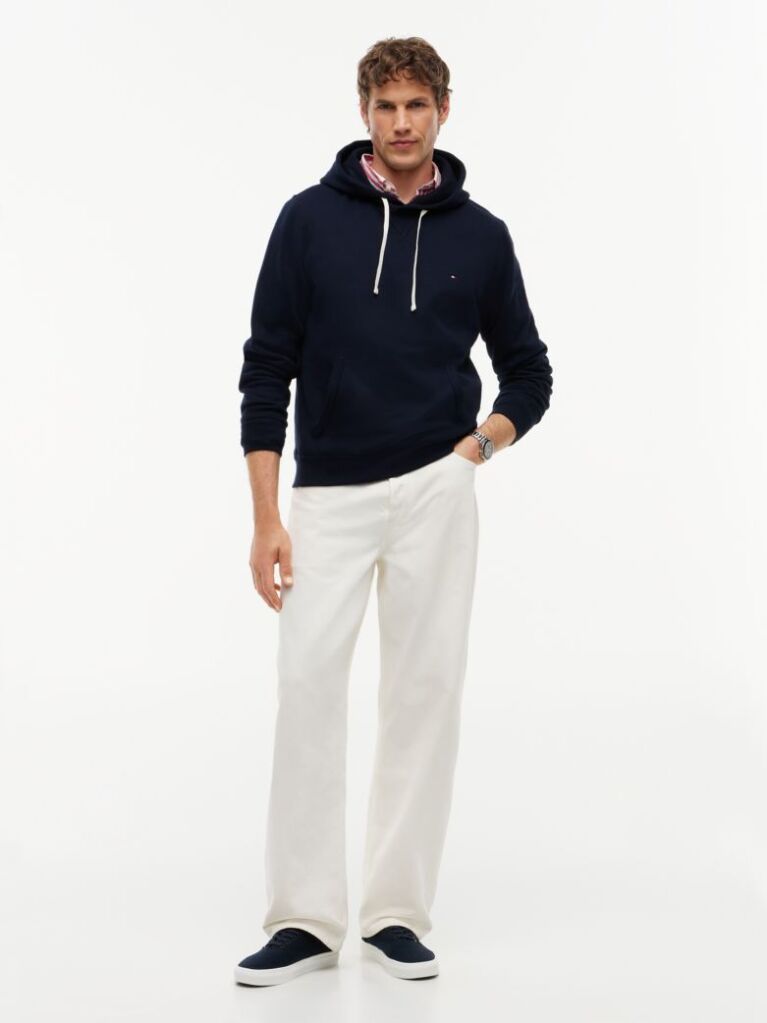Blue Drawstring Fleece Hoody  Men